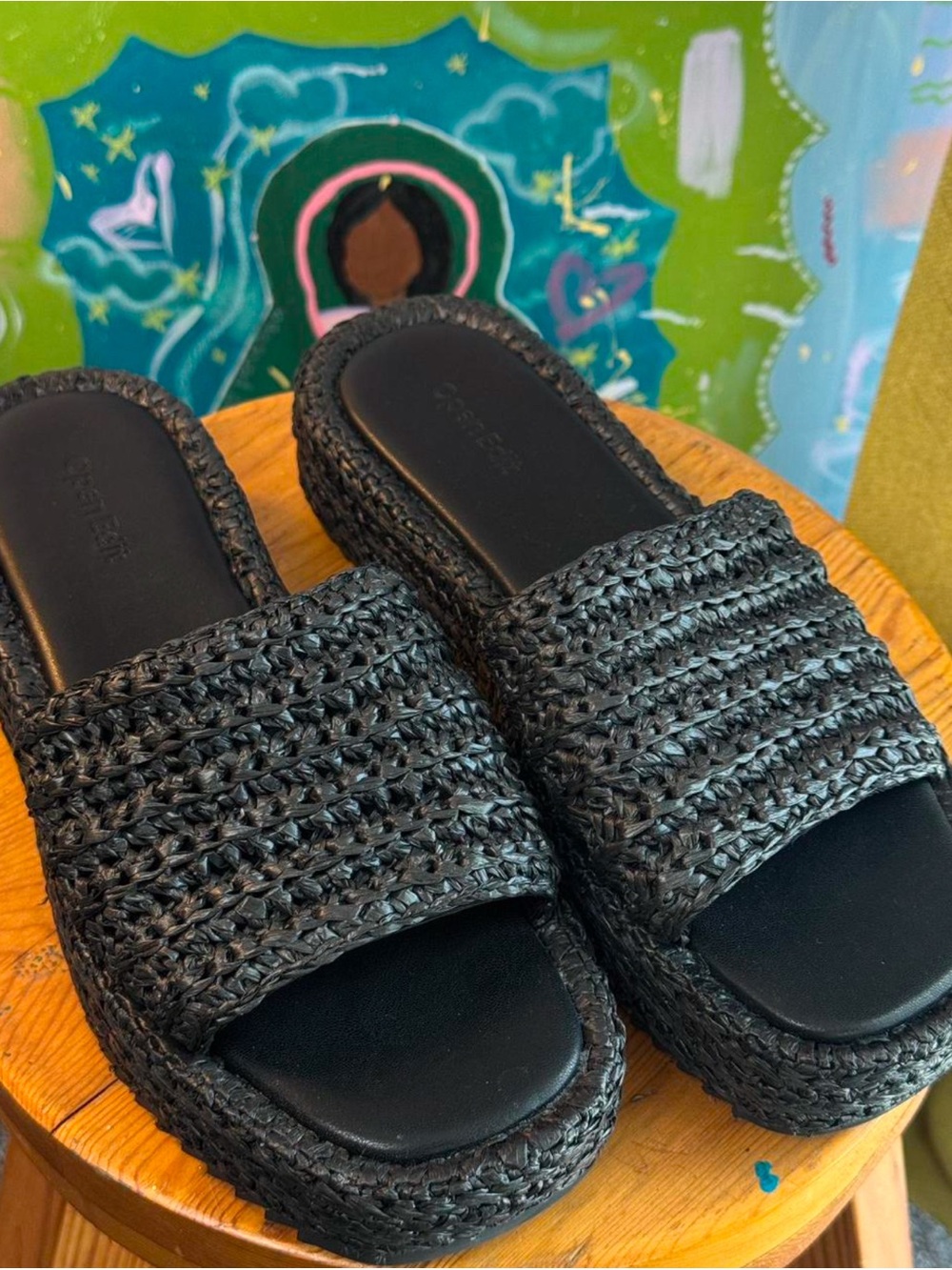 Black Raffia Platform Sandals - Women